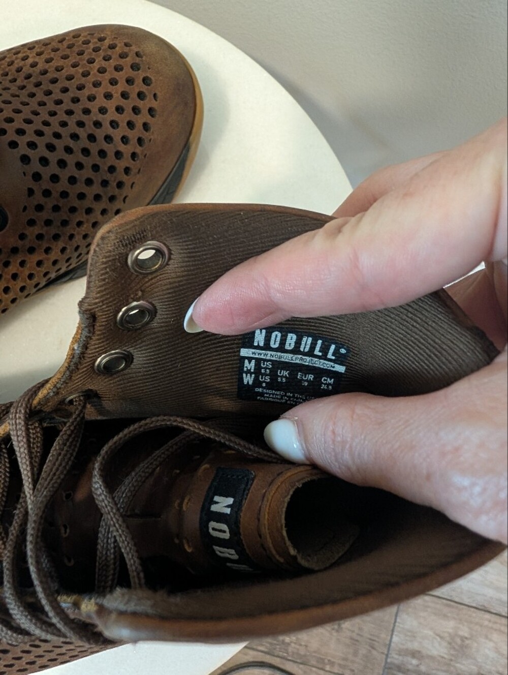 NOBULL Brown Perforated High-Top Coffee Brown Leather Athletic Shoes Sz 8 - Picture 7 of 13